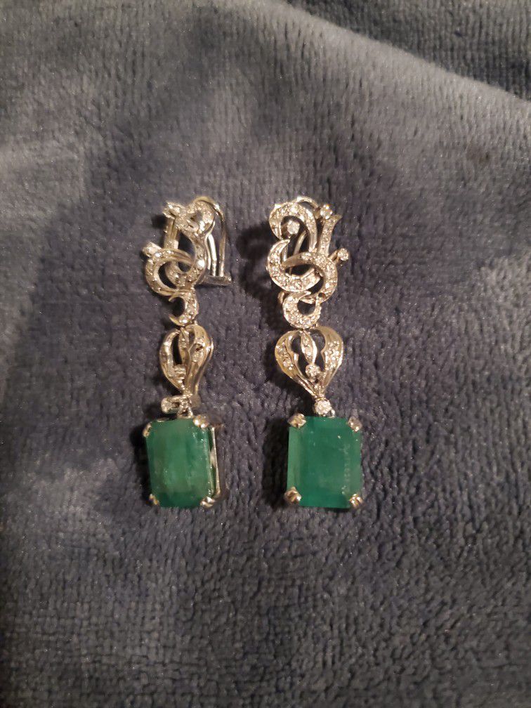 Vintage Natural Emerald & Diamond Earrings 