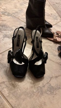 Rhinestone bow open toe heel