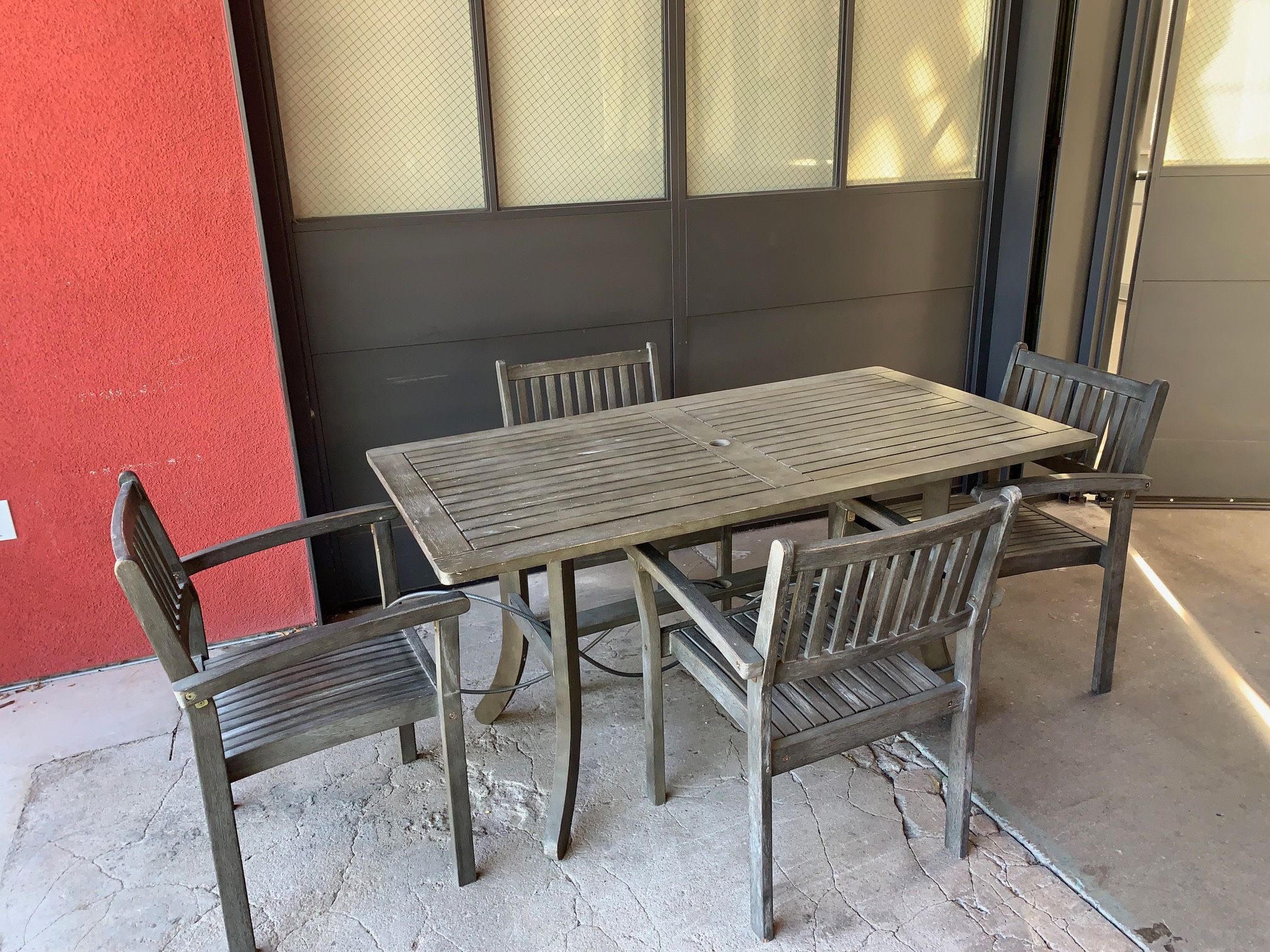 wooden patio table and chairs