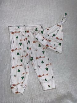 Baby Christmas Print Pants and Hat Set