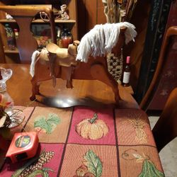 Horse Wooden W/ Leather Saddle