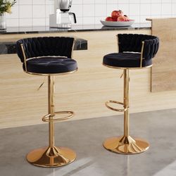 Bar Stools Set of 4, 25.59 in. Adjustable Metal Barstools Counter Height Stools, Velvet Kitchen Island Stools