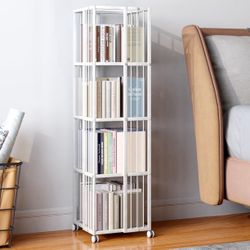 Rotating Bookcase White 4 Tiers Metal Bookshelf Large Capacity 