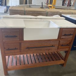 New 48” Solid Wood Bathroom Vanity With Top Quartz , Backsplash And Sink