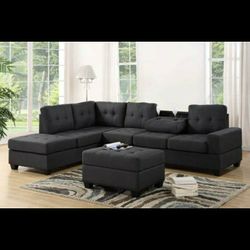 Heights Gray Fabric Reversible Sectional with Storage Ottoman

