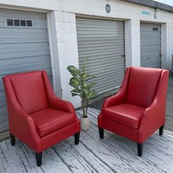 Two red high-back accent chairs! Perfect for living room