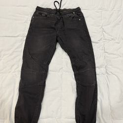 Black Denim Jogger Pants with Drawstring