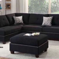 New Black Or Gray Sectional And Ottoman Sofa Couch 