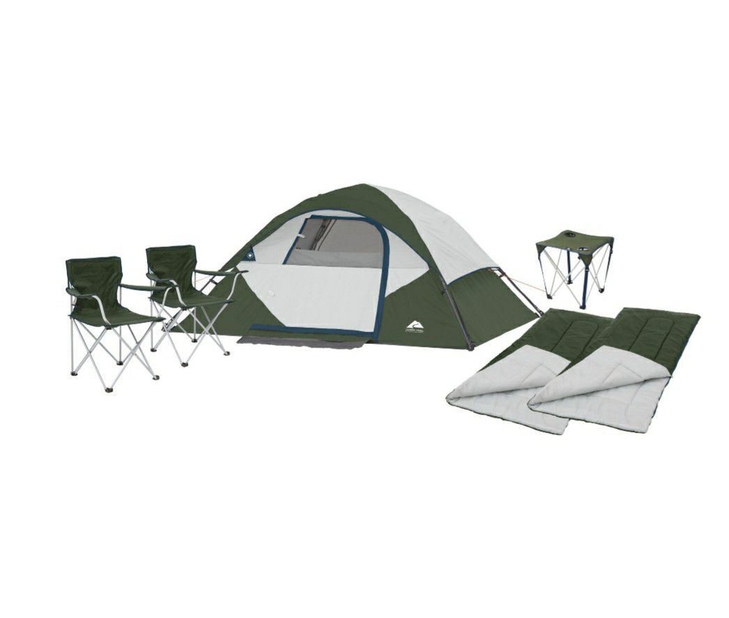 Camping tent - combo. 4 person tent + 2 foldable chairs + 2 sleeping bags + table