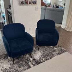 Pair of Navy Blue Velvet Chairs