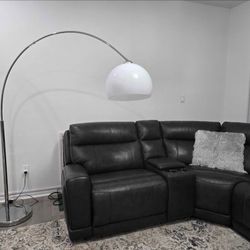 Modern adjustable Large Chrome Arch Floor Lamp with White Dome Shade
