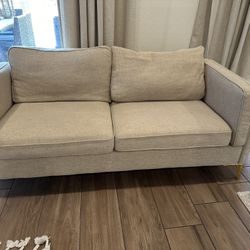 Mid Century Modern Beige Sofa With Gold Feet 