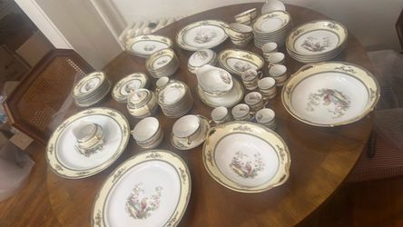 Large Fine China Dinnerware Set with Bird Motif