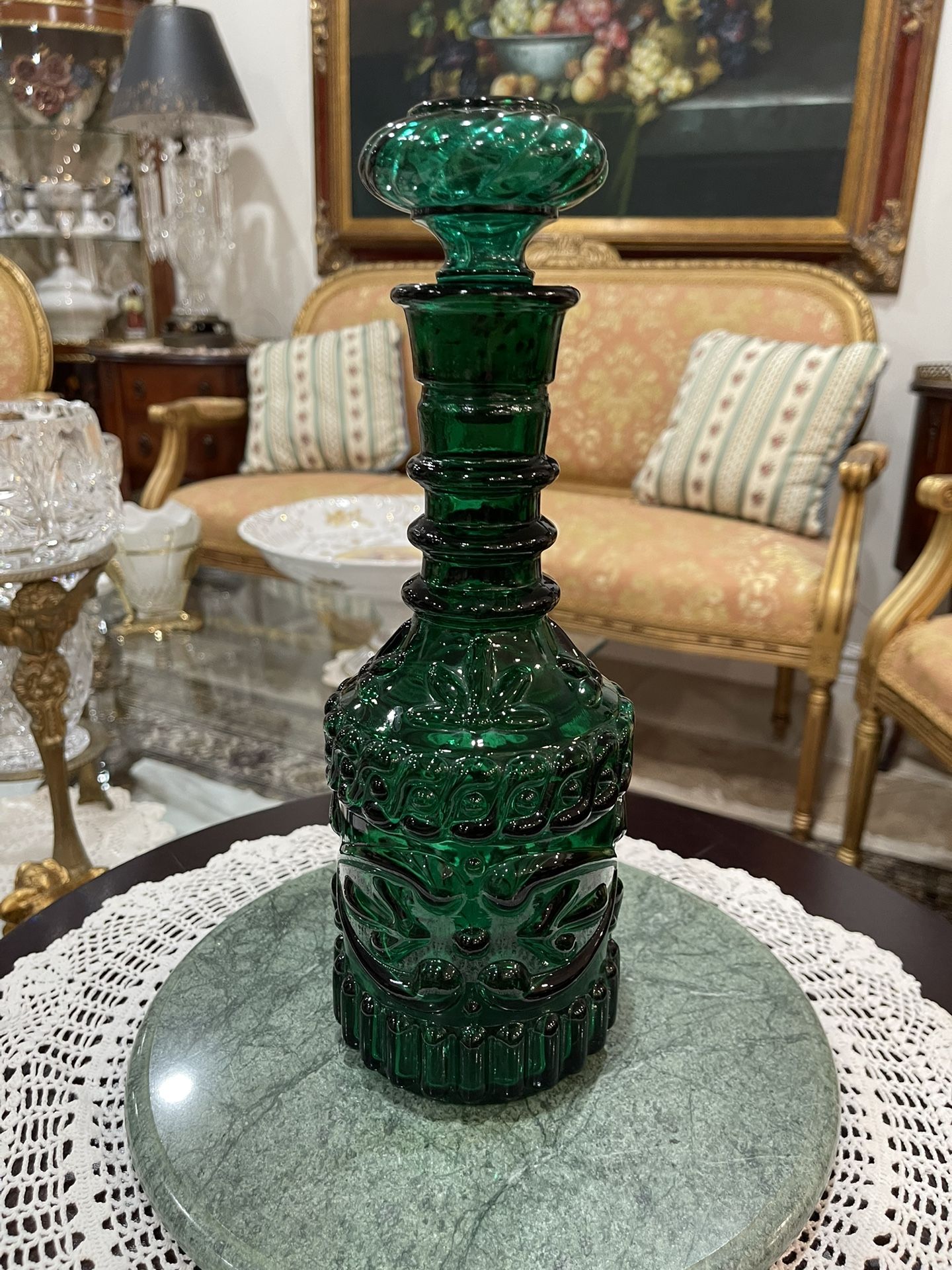 Beautiful Vintage Rare Jim Bean Jade Green Glass Decanter🌷