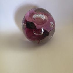 Joe St Clair Art Glass Paperweight Pink Trumpet Flowers & Bubbles