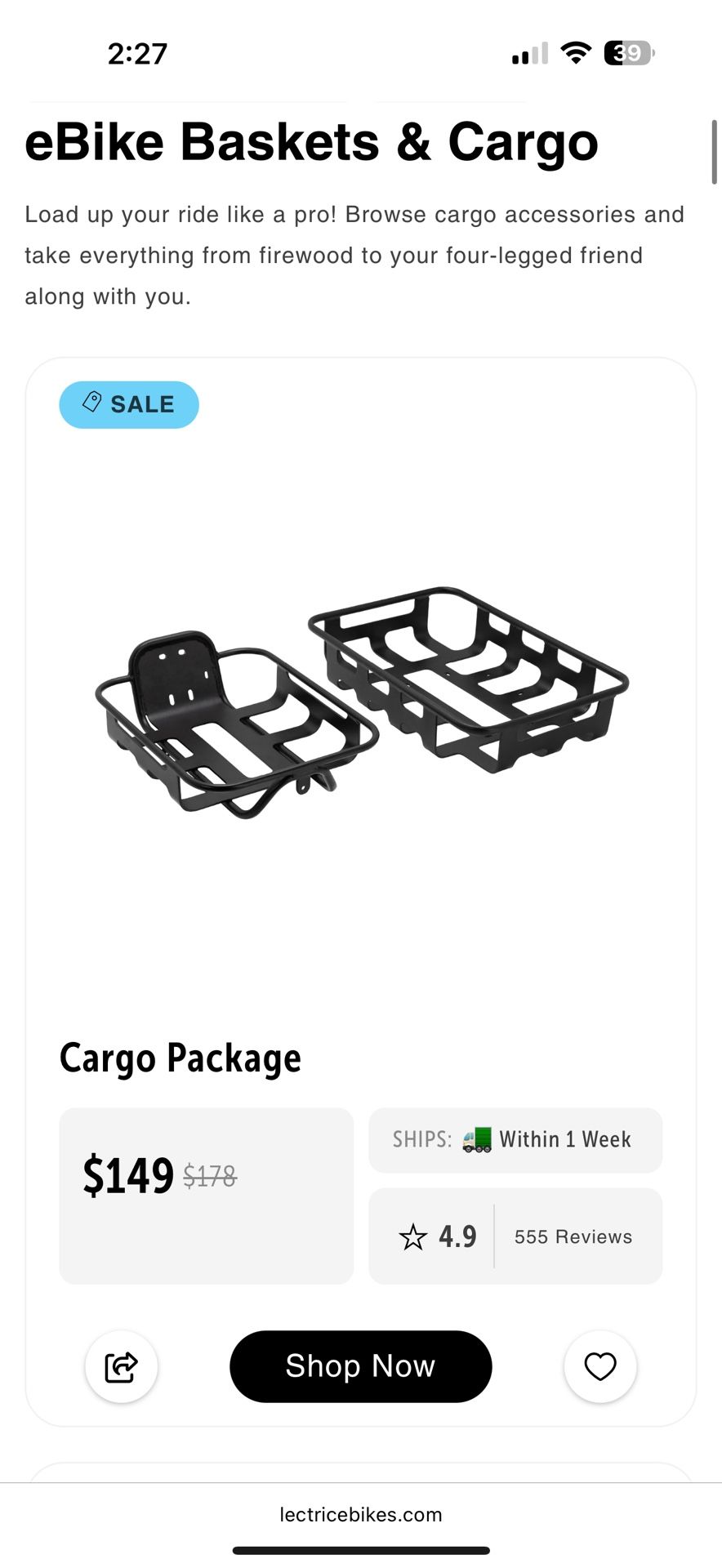 LECTRIC e bike Cargo Package