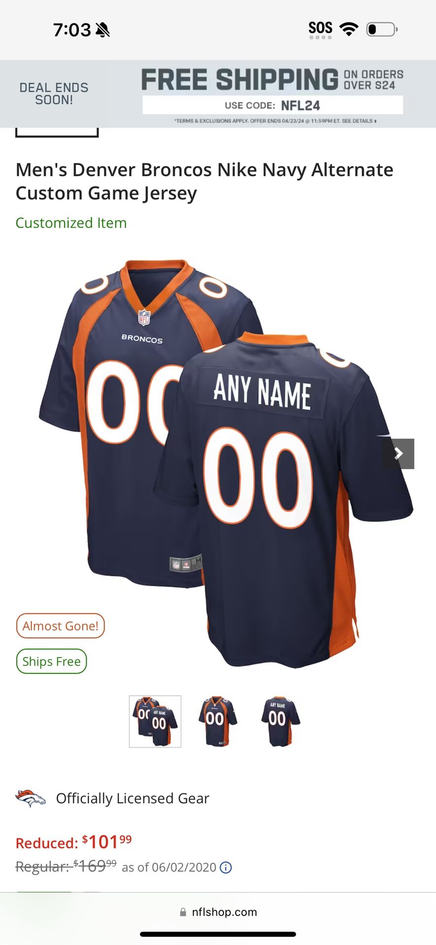 Broncos NFL Jersery (Mens L)