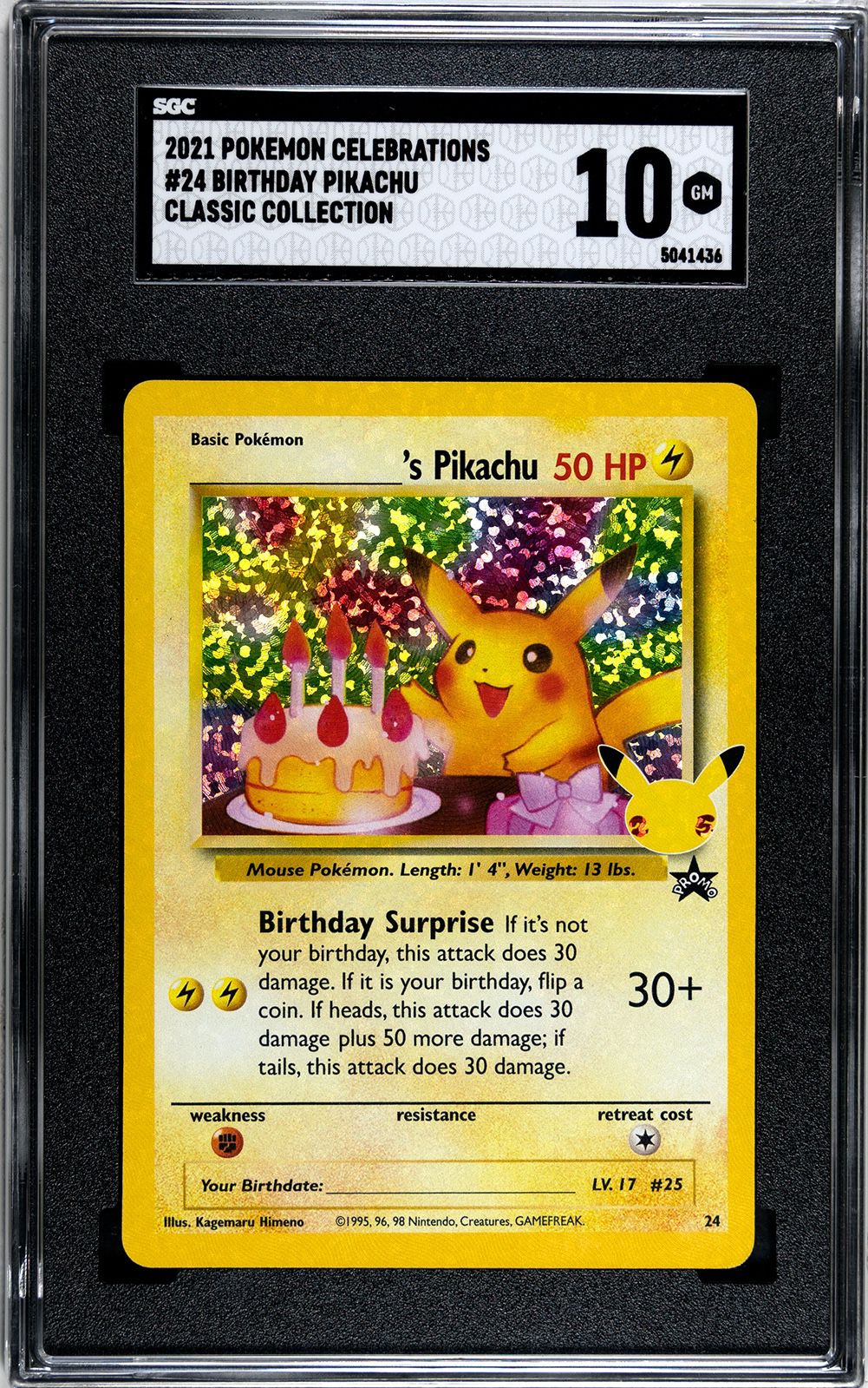 Birthday Pikachu Pokemon Celebrations Classic Collection SGC 10 
