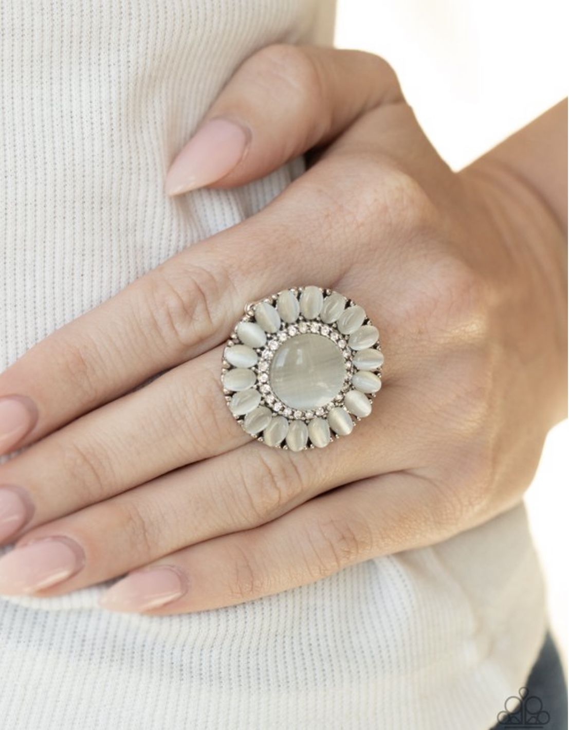 White Moonstone Ring 