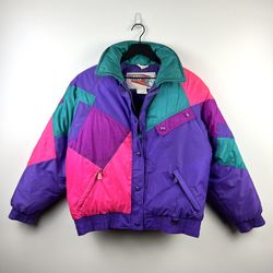 SWEET 90’s Vintage Downhill Racer Jacket Puffer Coat Purple Pink Teal Winter Retro (See Measurements (in Pics))