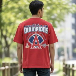 Vintage Anaheim  Angels baseball  2002 world champion  T-Shirt adult Large  red logos World Series shirt MLB