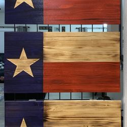 Large Carved Wood Texas Flag