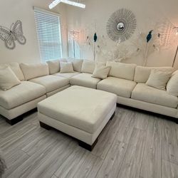 Modern Cream Modular Sectional Couch with Ottoman