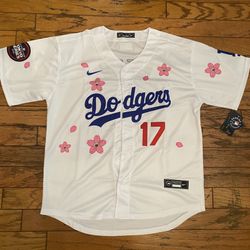 White Los Angeles Dodgers Shohei Ohtani Dodgers X Murakami. Tokyo series Jersey Sakura