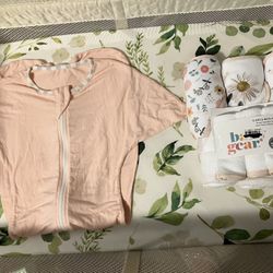 Baby Girl Bath Towel Set And Transition Swaddle 