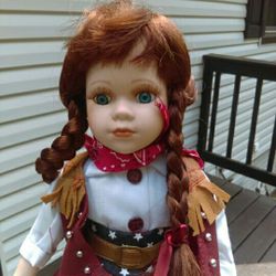 Cowgirl porcelain doll ,good gift ideal red white blue ,name Annie hand-painting of fine porcelain Doll