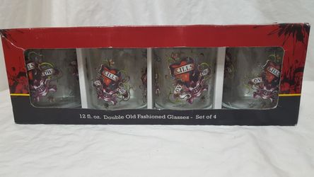 Ed Hardy Collectible 12 fl.oz Double Old Fashioned Glasses set of 4