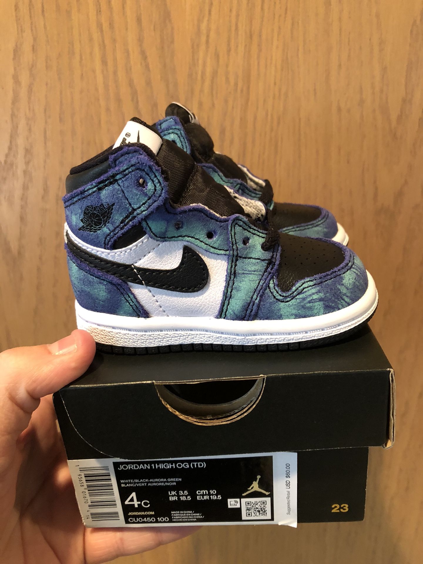 Air Jordan 1 Retro High OG TD Tie Dye Aurora Green Size 4C CU0450-100