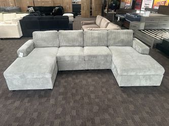 Light gray double chaise sectional sofa couch