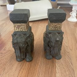 Antique Elephant Candleholder/ Bookends 