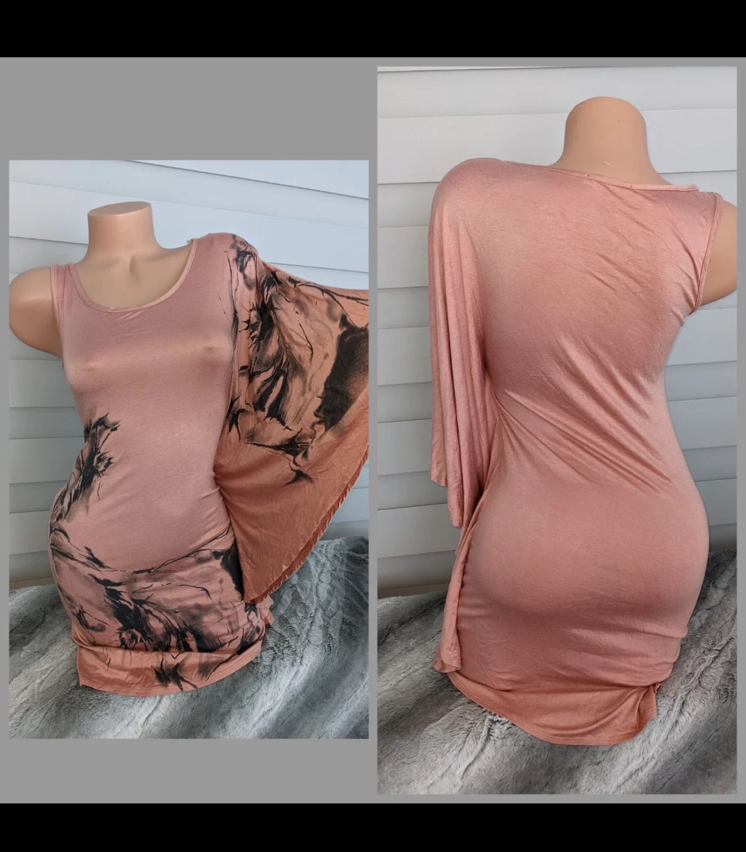 Peach Stretchy Dress Tunic With Bat Sleeve For Wedding Party