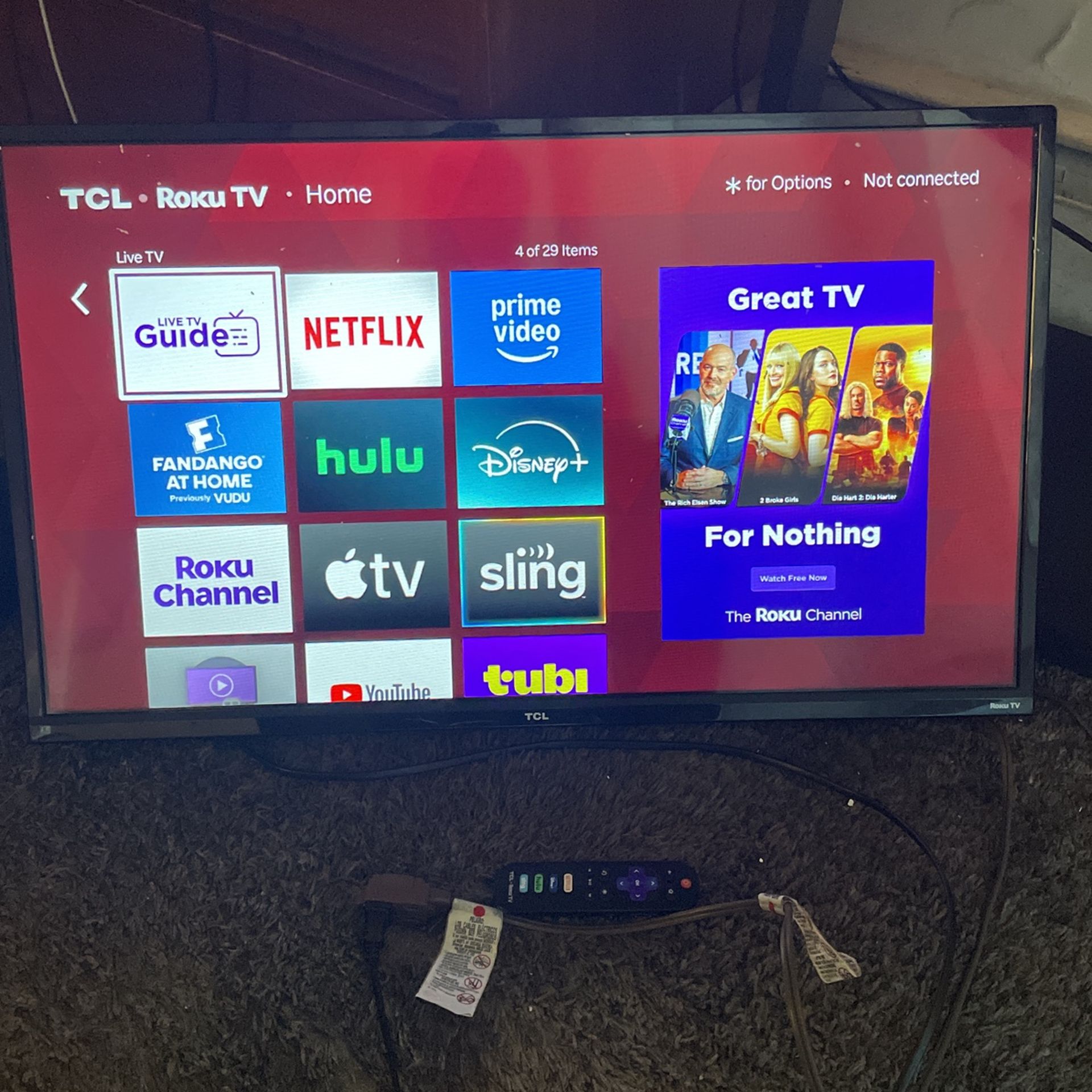 Almost Brand New TVL Roku TV For Sale 32 INCH With Remote