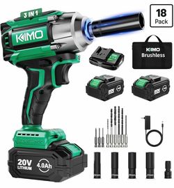 KIMO Impact Wrench 1/2 Cordless, Impact Gun for Car Tire, 20V Impact Driver