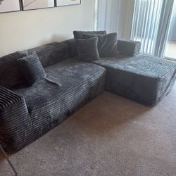Modern Grey Corduroy Sectional Sofa/Couch