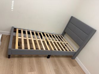 Gray Upholstered Twin Bed Frame