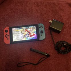Nintendo Switch HAC-001 Handheld With Neon Blue & Red Joy Cons, And Charger