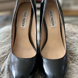 Black Pattern Leather Heels 