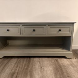 3 Drawer Storage Bench- Gray/ Solid Wood 