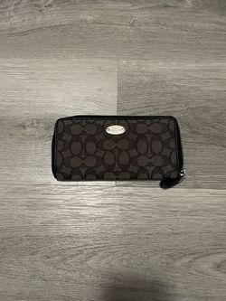Coach Women’s Signature Canvas Black/Gray Accordion Zip Around Wallet