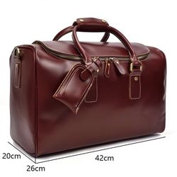 Classy Red Leather Men Barrel Overnight Bags Doctor Bag Travel Bags Weekender Bags For Men