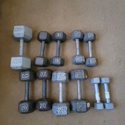 Weight Set  Bench, Leg Machine, And Dumbells 