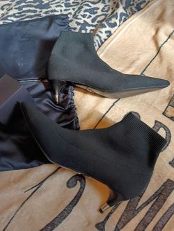 Prada Nylon Ankle Heel Black Silver Size 37.5 EU 6.5-7 US WOMEN  Authentic Guarenteed