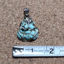 Beautiful Faux Turquoise Pendant With Tibetan Sterling