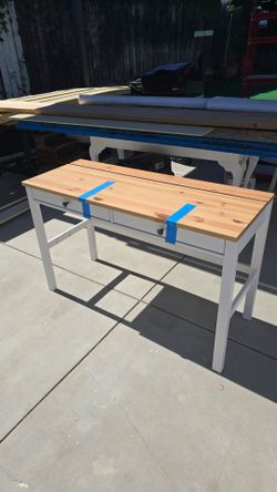 HEMNES
Desk with 2 drawers, white stain/light brown,