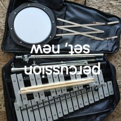 Percussion Set, Bells, Practice Pad, Stand, Music Rest, Sticks, Mallets And Travel Case 