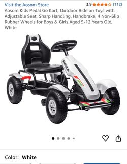 Kids pedal go kart 5-12 year old white excellent condition